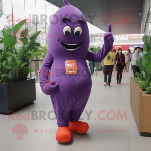 nan Eggplant mascot costume character dressed with a Bootcut Jeans and Bracelet watches