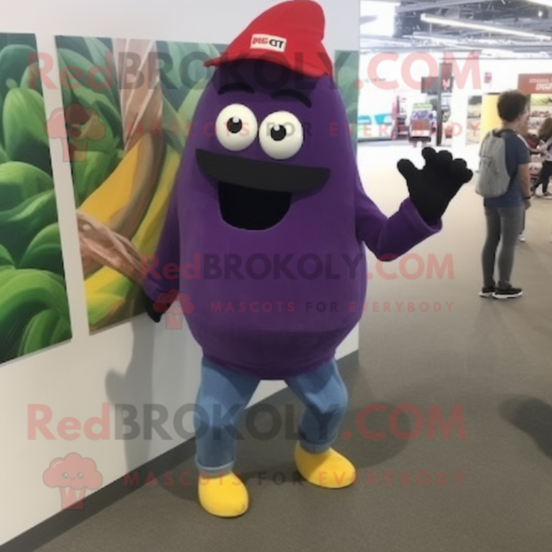 nan Eggplant mascot costume character dressed with a Bootcut Jeans and Bracelet watches