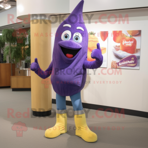 nan Eggplant mascot costume character dressed with a Bootcut Jeans and Bracelet watches