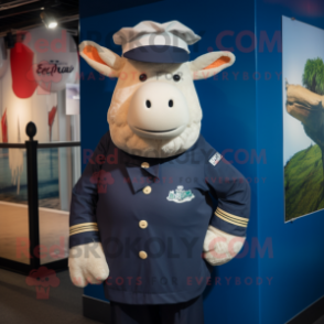 Navy Beef Wellington mascot costume character dressed with a Chinos and Headbands