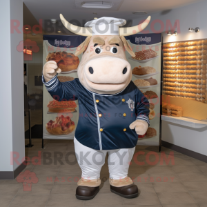 Navy Beef Wellington mascot costume character dressed with a Chinos and Headbands