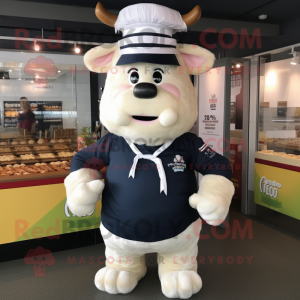 Navy Beef Wellington mascot costume character dressed with a Chinos and Headbands