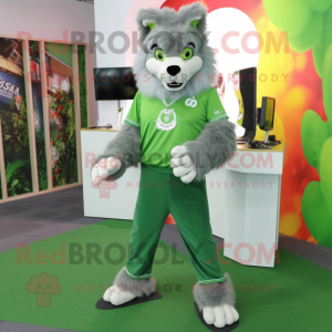 Green Wolf mascot costume character dressed with a Chinos and Anklets