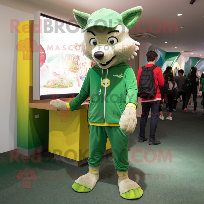 Green Wolf mascot costume character dressed with a Chinos and Anklets