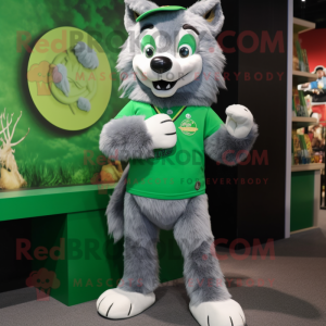 Green Wolf mascot costume character dressed with a Chinos and Anklets