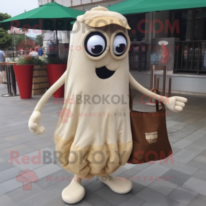Beige Fried Calamari mascot costume character dressed with a Shorts and Tote bags