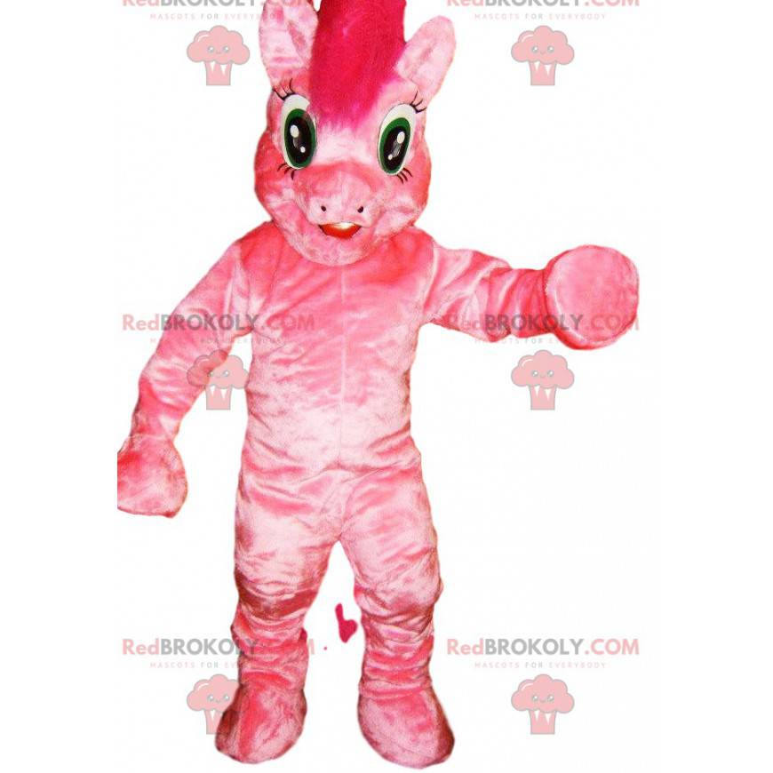 Růžový poník maskot s jeho šílenou hřívou - Redbrokoly.com