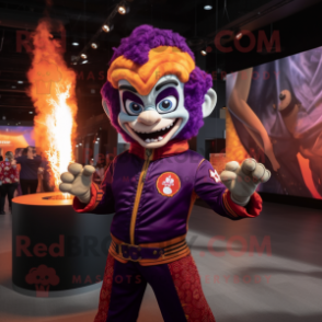 Purple Fire Eater mascot costume character dressed with a Bomber Jacket and Shawls