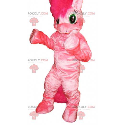 Rosa Pony-Maskottchen mit seiner verrückten Mähne -