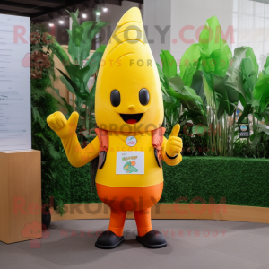 Yellow Carrot mascot costume character dressed with a Tank Top and Keychains