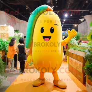 Yellow Carrot mascot costume character dressed with a Tank Top and Keychains