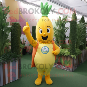 Yellow Carrot mascot costume character dressed with a Tank Top and Keychains