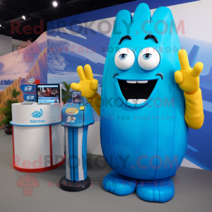 Blue French Fries mascot costume character dressed with a Rash Guard and Watches