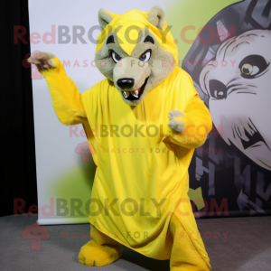 Lemon Yellow Werewolf mascot costume character dressed with a Bikini and Shawls