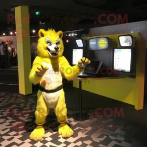 Lemon Yellow Werewolf mascot costume character dressed with a Bikini and Shawls