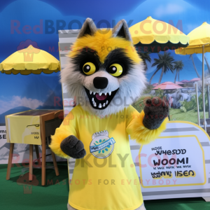 Lemon Yellow Werewolf mascot costume character dressed with a Bikini and Shawls