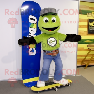 Olive Skateboard mascot costume character dressed with a Jeans and Belts
