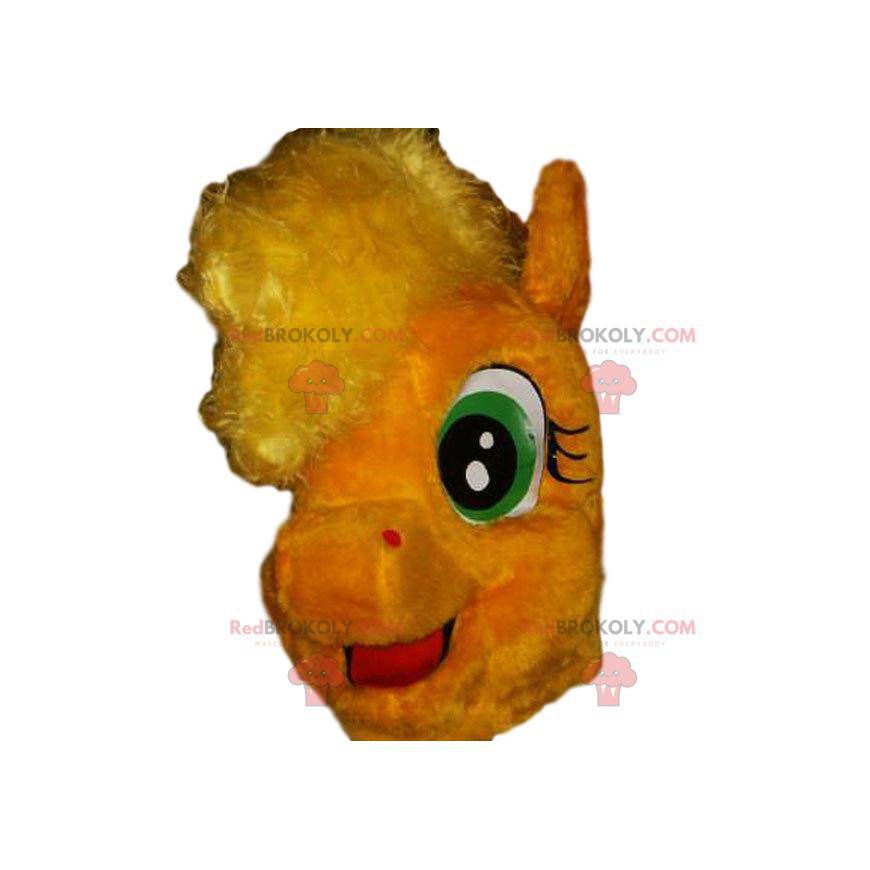 Mascotte de poney jaune avec sa crinière folle - Redbrokoly.com