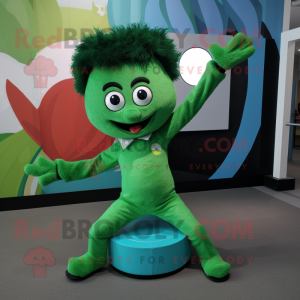 Forest Green Contortionist mascot costume character dressed with a Romper and Ties