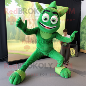 Forest Green Contortionist mascot costume character dressed with a Romper and Ties