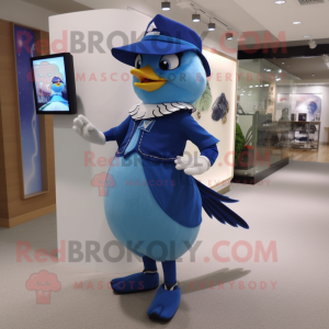 Blue Blue Jay mascot costume character dressed with a A-Line Skirt and Watches