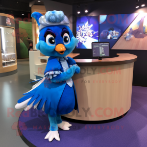 Blue Blue Jay mascot costume character dressed with a A-Line Skirt and Watches