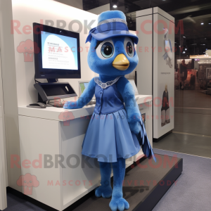 Blue Blue Jay mascot costume character dressed with a A-Line Skirt and Watches