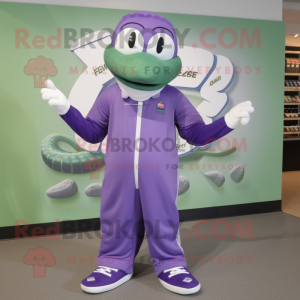 Lavender Python mascot costume character dressed with a Long Sleeve Tee and Shoe laces