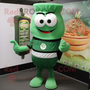 Forest Green Ramen mascot costume character dressed with a Henley Tee and Wallets