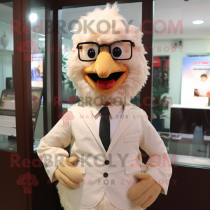 Beige Fried Chicken mascot costume character dressed with a Poplin Shirt and Tie pins