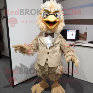 Beige Fried Chicken mascot costume character dressed with a Poplin Shirt and Tie pins