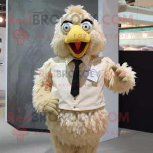 Beige Fried Chicken mascot costume character dressed with a Poplin Shirt and Tie pins