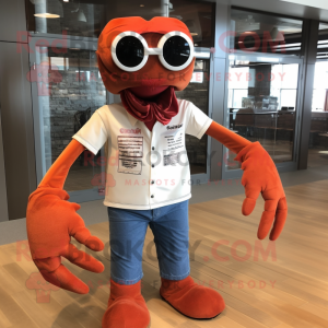 Rust Lobster mascot costume character dressed with a Dress Pants and Sunglasses