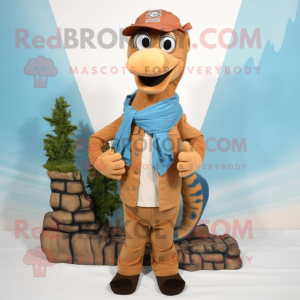 Brown Sea Horse mascot costume character dressed with a Overalls and Scarf clips