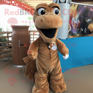 Brown Sea Horse mascot costume character dressed with a Overalls and Scarf clips