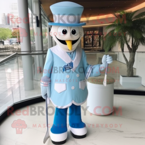 Sky Blue Ice Hockey Stick mascot costume character dressed with a Wedding Dress and Hats