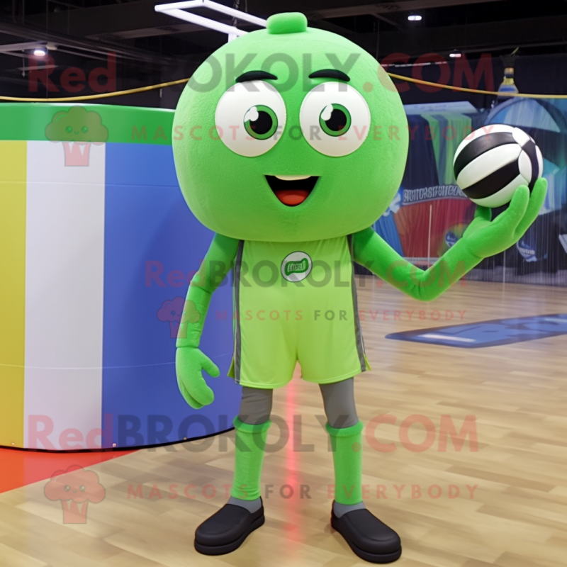 Olive Volleyball Ball mascot costume character dressed with a Long Sleeve Tee and Ties Olive Volleyball Ball mascot costume character dressed with a Long Sleeve Tee and Ties