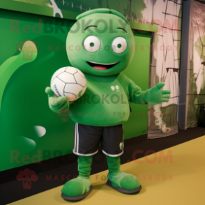 Green Volleyball Ball mascot costume character dressed with a Hoodie and Foot pads