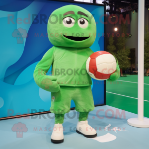 Green Volleyball Ball mascot costume character dressed with a Hoodie and Foot pads