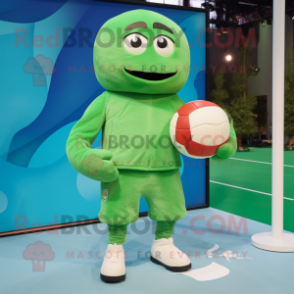Green Volleyball Ball mascot costume character dressed with a Hoodie and Foot pads