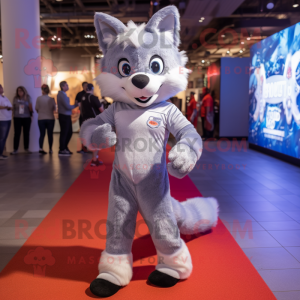 Silver Fox mascot costume character dressed with a Bodysuit and Shoe laces