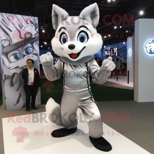 Silver Fox mascot costume character dressed with a Bodysuit and Shoe laces