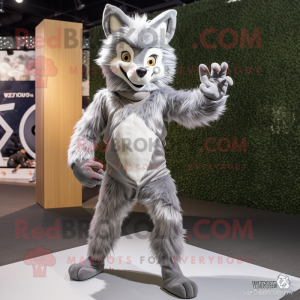 Silver Fox mascot costume character dressed with a Bodysuit and Shoe laces