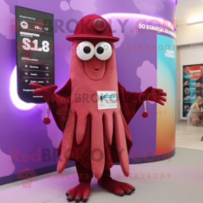 Maroon Squid mascot costume character dressed with a Culottes and Digital watches