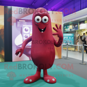 Maroon Squid mascot costume character dressed with a Culottes and Digital watches