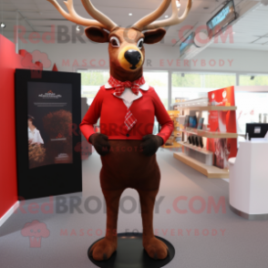 Red Deer mascot costume character dressed with a Skirt and Cufflinks