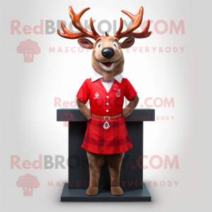 Red Deer mascot costume character dressed with a Skirt and Cufflinks