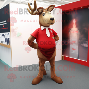 Red Deer mascot costume character dressed with a Skirt and Cufflinks