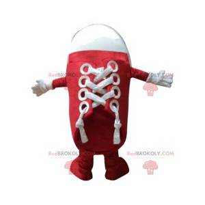 Mascote de sapato vermelho e branco. Macacão - Redbrokoly.com
