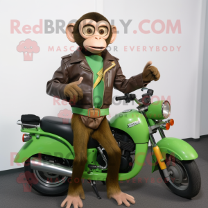 Green Capuchin Monkey mascot costume character dressed with a Moto Jacket and Briefcases